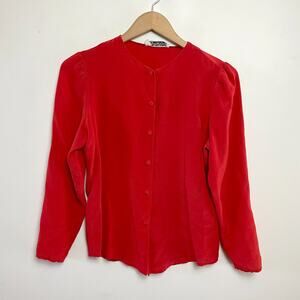 Vintage 90s Silk Blouse Small Made in Italy Red Quiet Luxury Minimalist Capsule